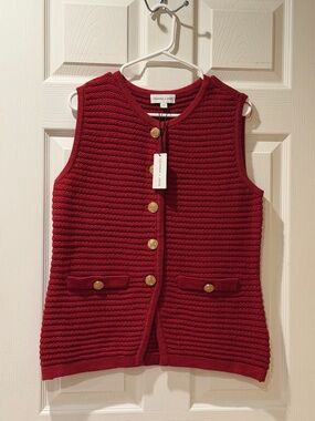 Gemma + Jane Red Sleeveless Knit Vest with Gold Buttons